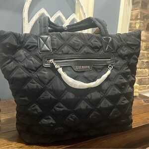 New Steven Madden black bag, tote travel size lightweight pockets zipper closure